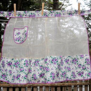 VTG White Illusion Purple Floral Hostess 1/2 Apron